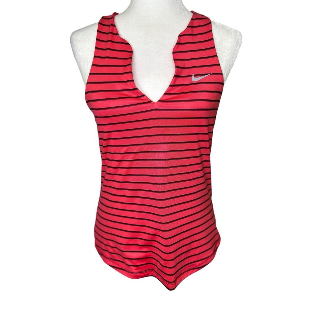 Nike Dri-Fit Coral Black Sriped Pure Tennis Sport V-Neck Tank Top Medium